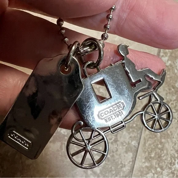 Coach Silver Carriage & Tag Charm Necklace - Picture 3 of 3